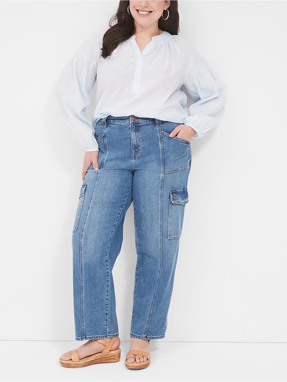 Lane Bryant Blue Denim Boyfriend Cargo Jeans Women’s Size 14